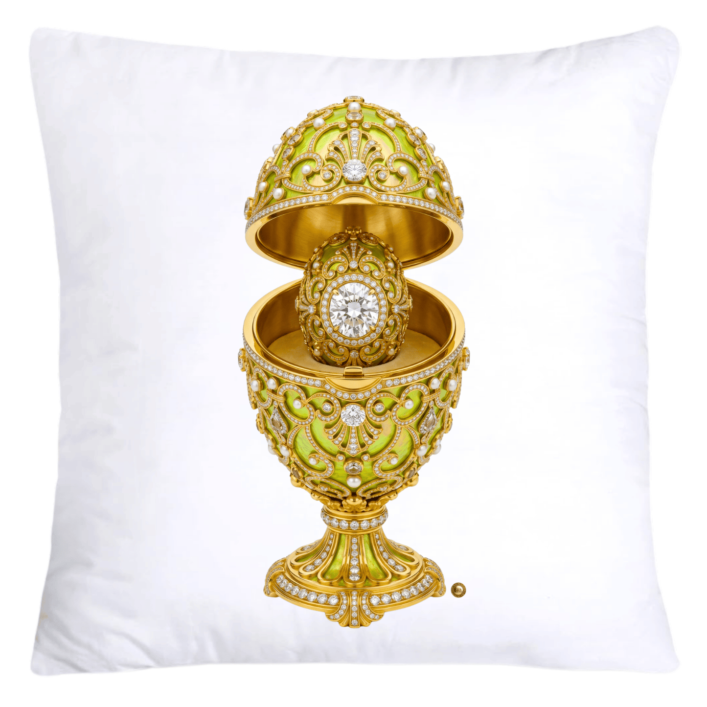 Iridescent Lime Green and Gold Inspired Faberge Egg Pillow Covers-5286
