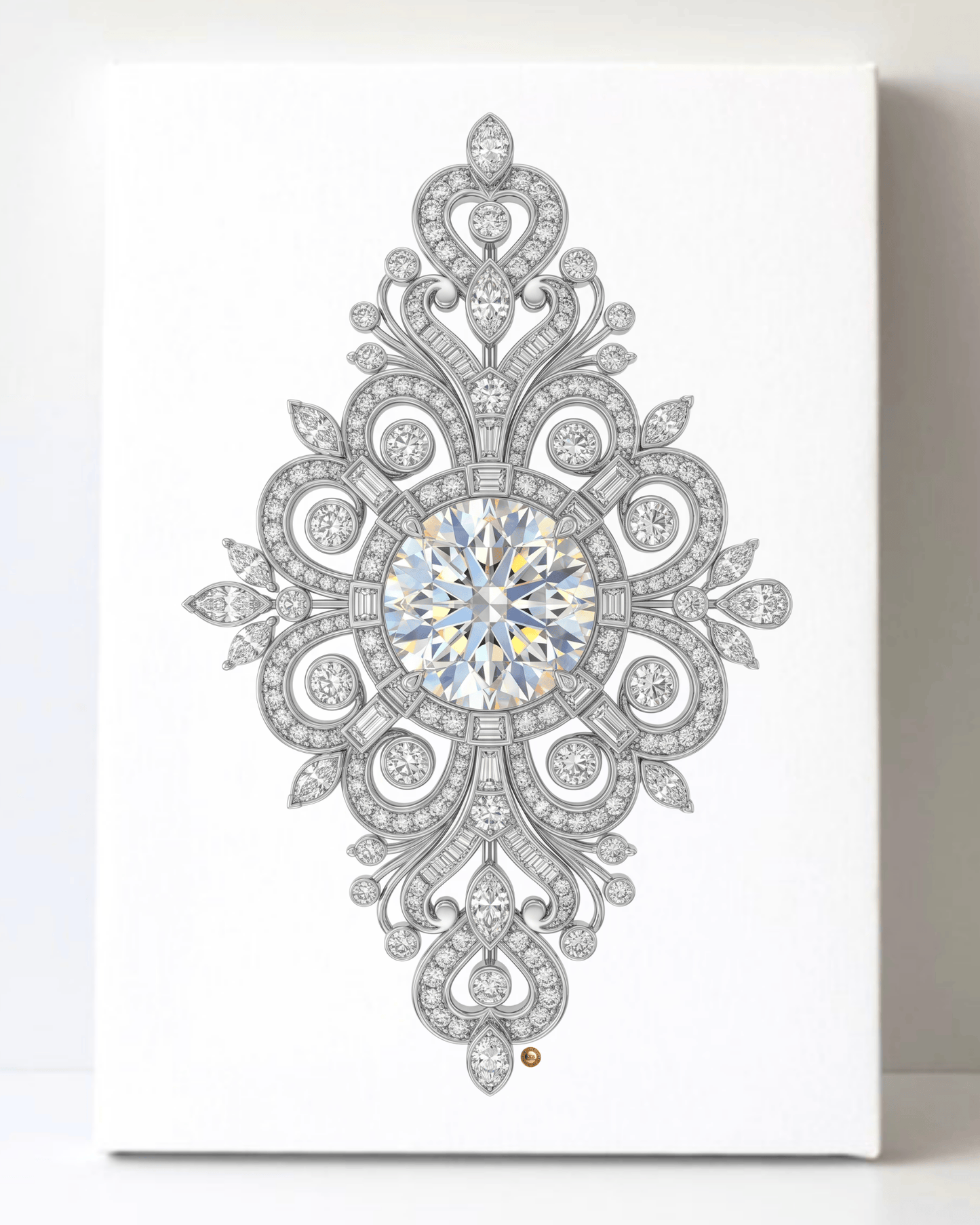 Dazzling Silver Diamond Brooch/Pin Canvas Wall Art 8.5x11.5-5688