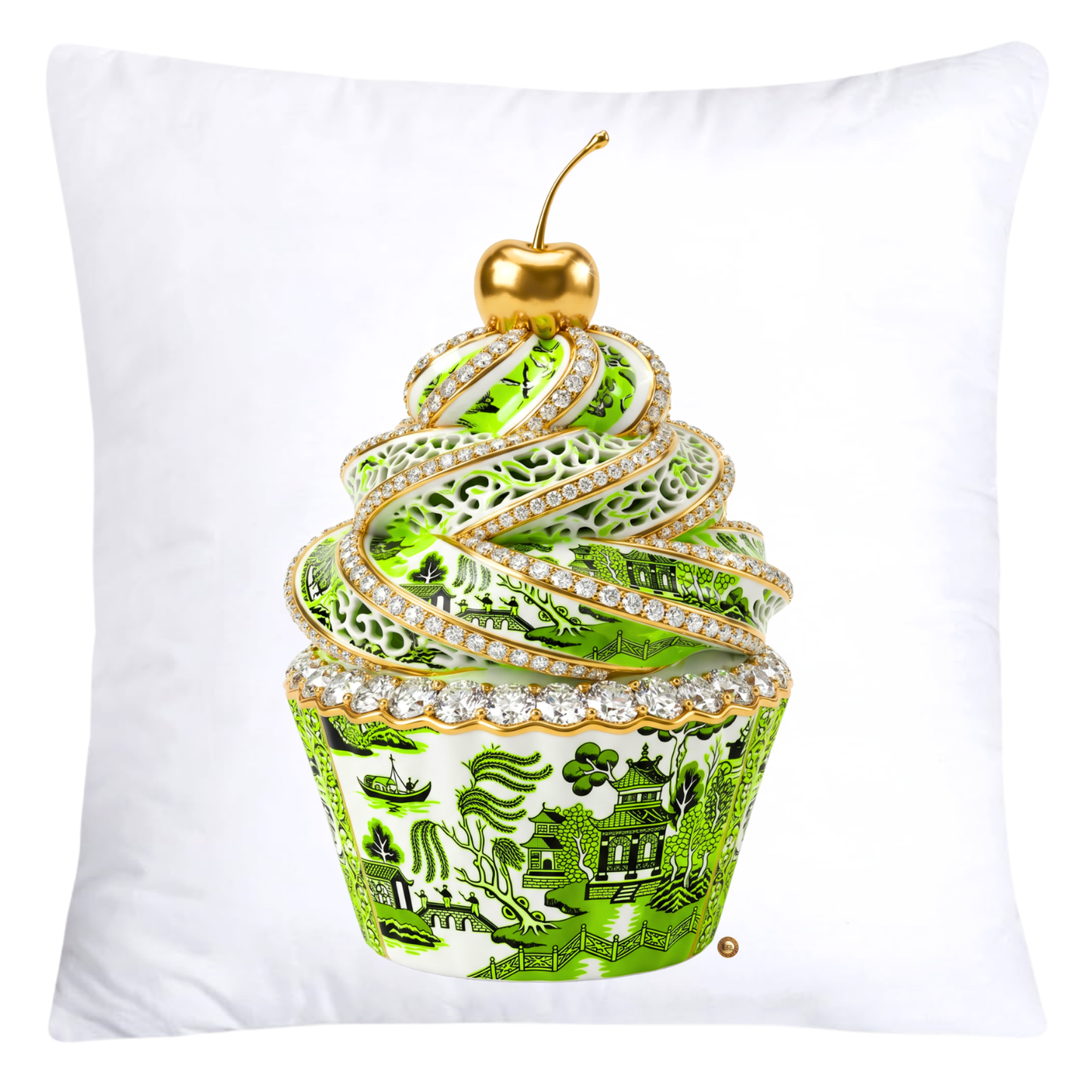 Neon Green and Black Willow Chinoiserie Cupcake Pillow Covers-5779
