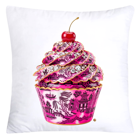 Hot Pink and Black Willow Chinoiserie Cupcake 18x18 Throw Pillow Covers-5786