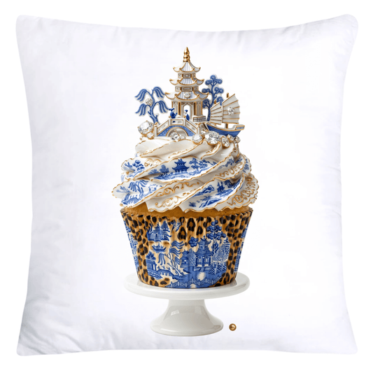18x18 Blue Willow and Leopard Print Cupcake Pillow Covers-5754