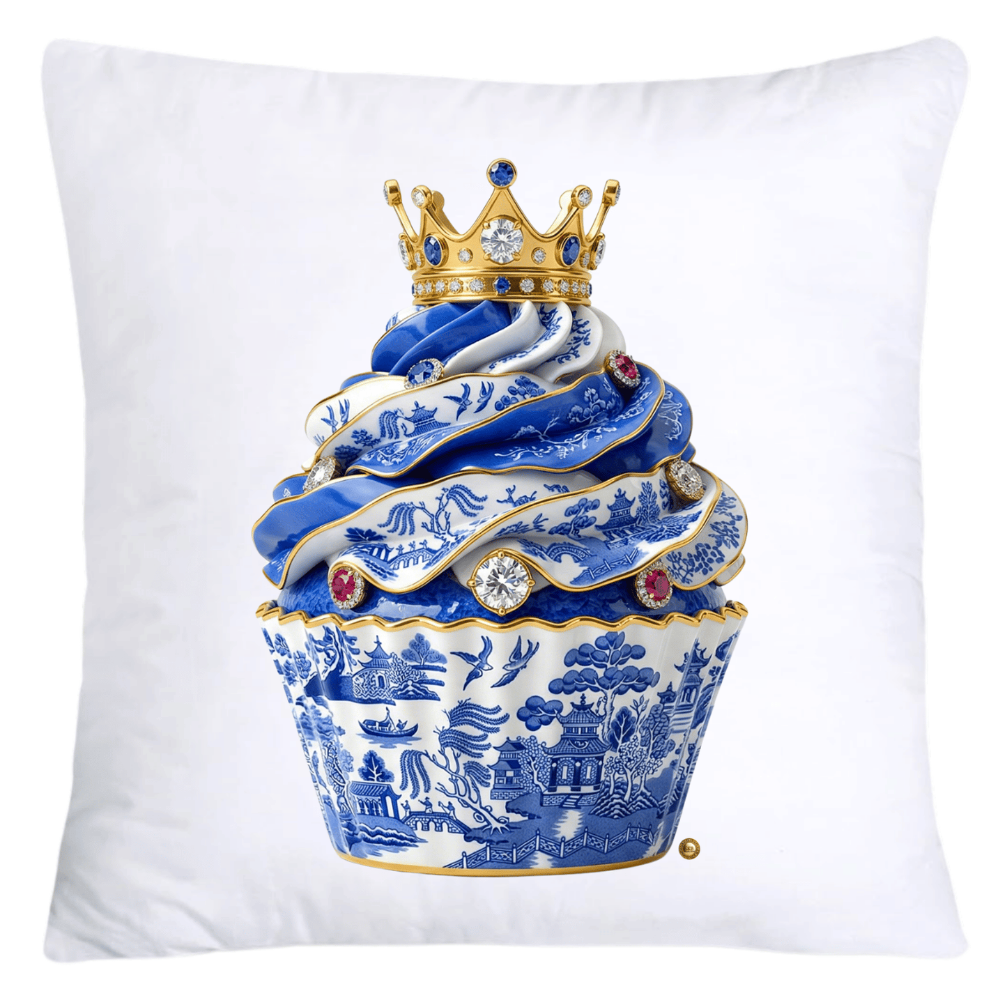 18x18 Blue and White Willow Cupcake Throw Pillow Covers-5835