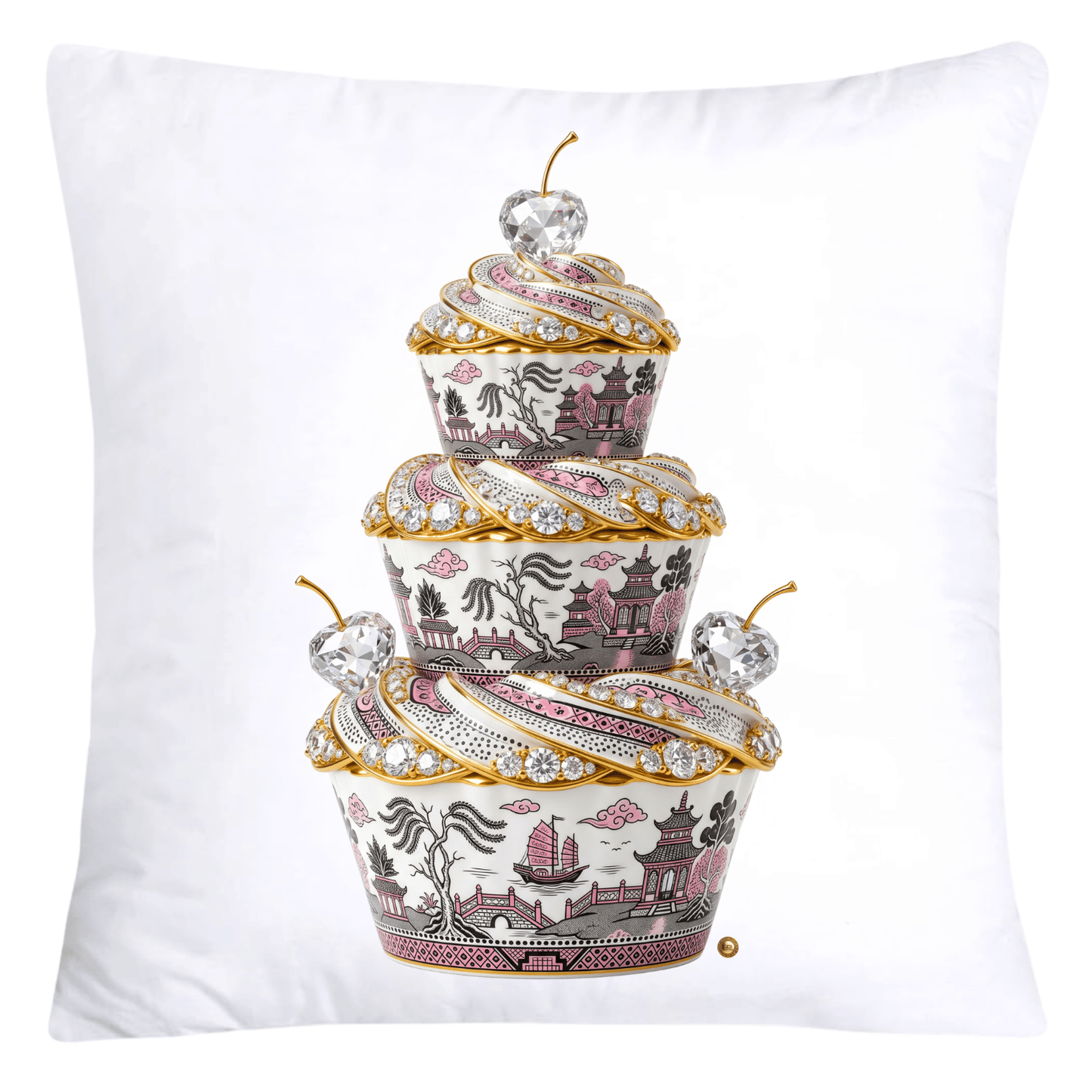 18x18 Black and Pink Willow Chinoiserie Cupcake Pillow Covers-5739