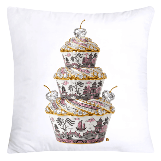 18x18 Black and Pink Willow Chinoiserie Cupcake Pillow Covers-5739