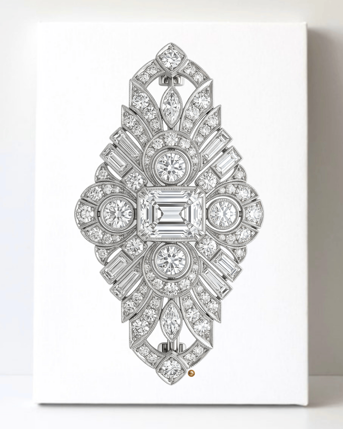 Dazzling Silver Diamond Brooch/Pin Canvas Wall Art 8.5x11.5-5682