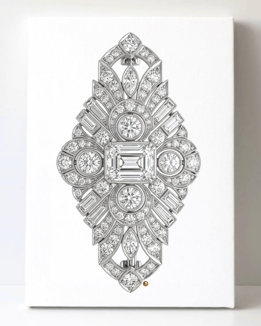 Dazzling Silver Diamond Brooch/Pin Canvas Wall Art 8.5x11.5-5682