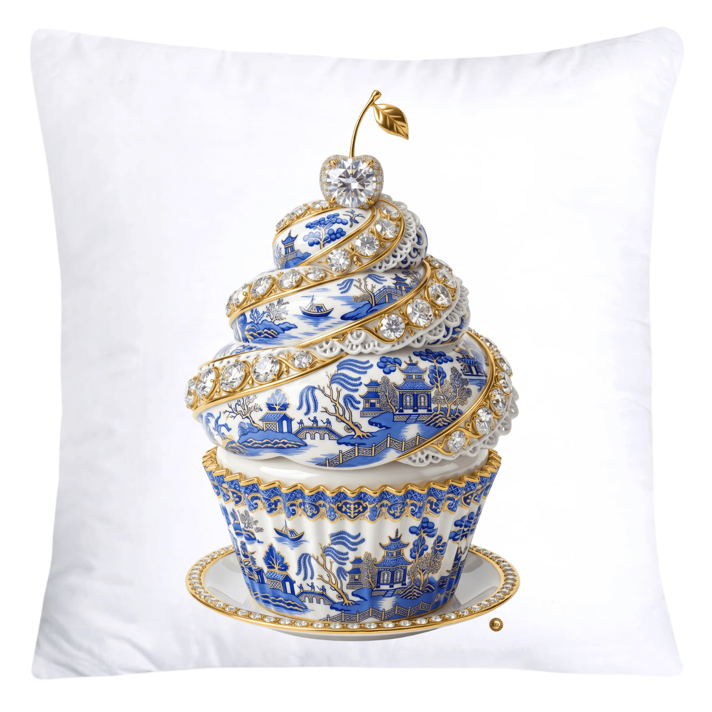 18x18 Blue and White Willow Cupcake Throw Pillow Covers-5768