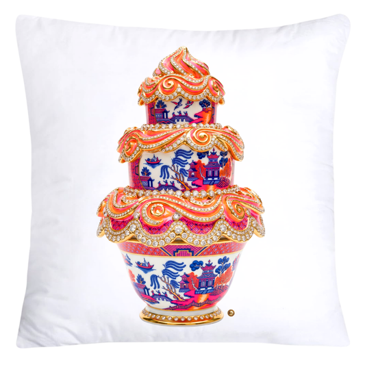 Blue, Hot Pink and Orange Willow Chinoiserie Cupcake Throw Pillow Covers-5801