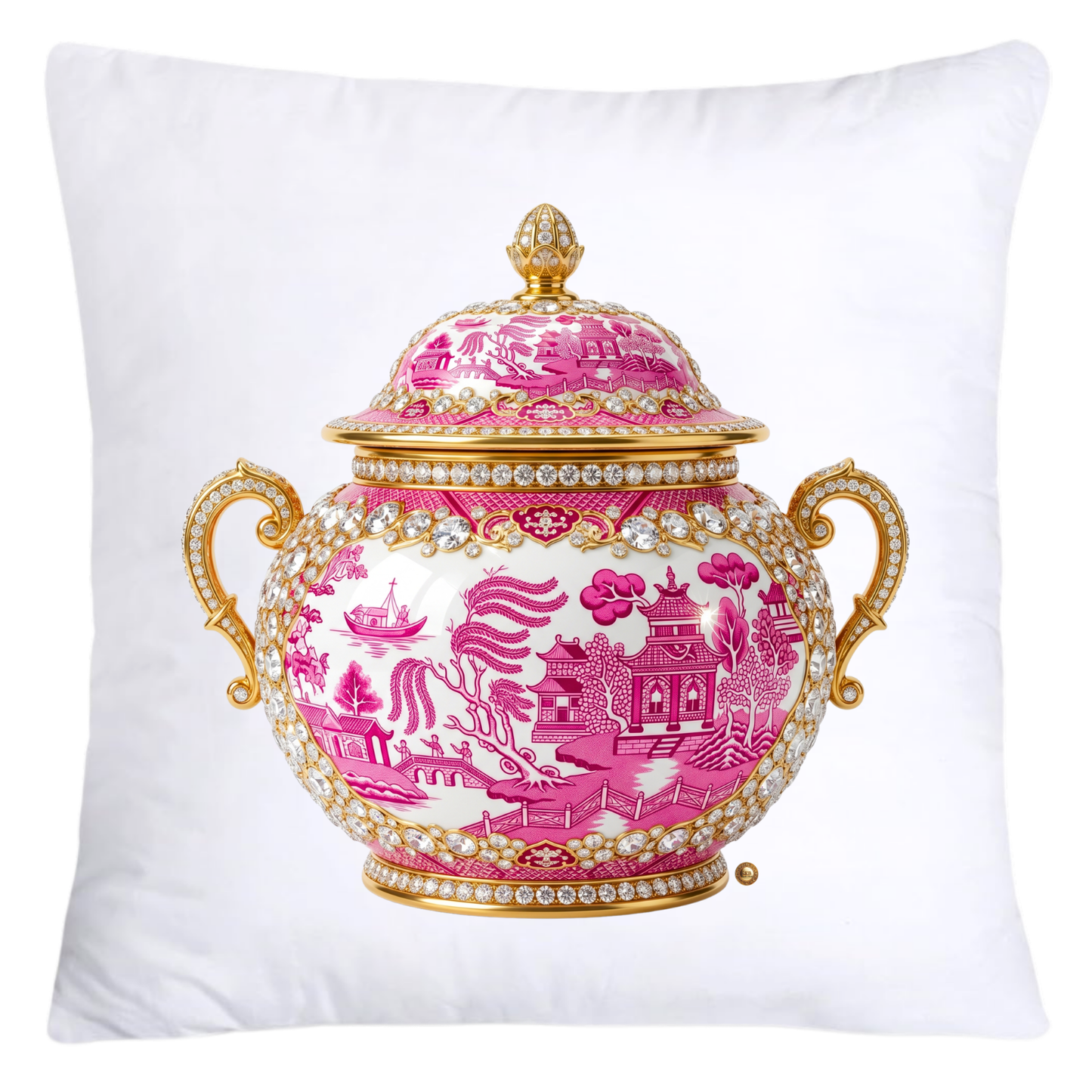 Pink and White Willow Chinoiserie Ginger Jar Pillow Covers-5059