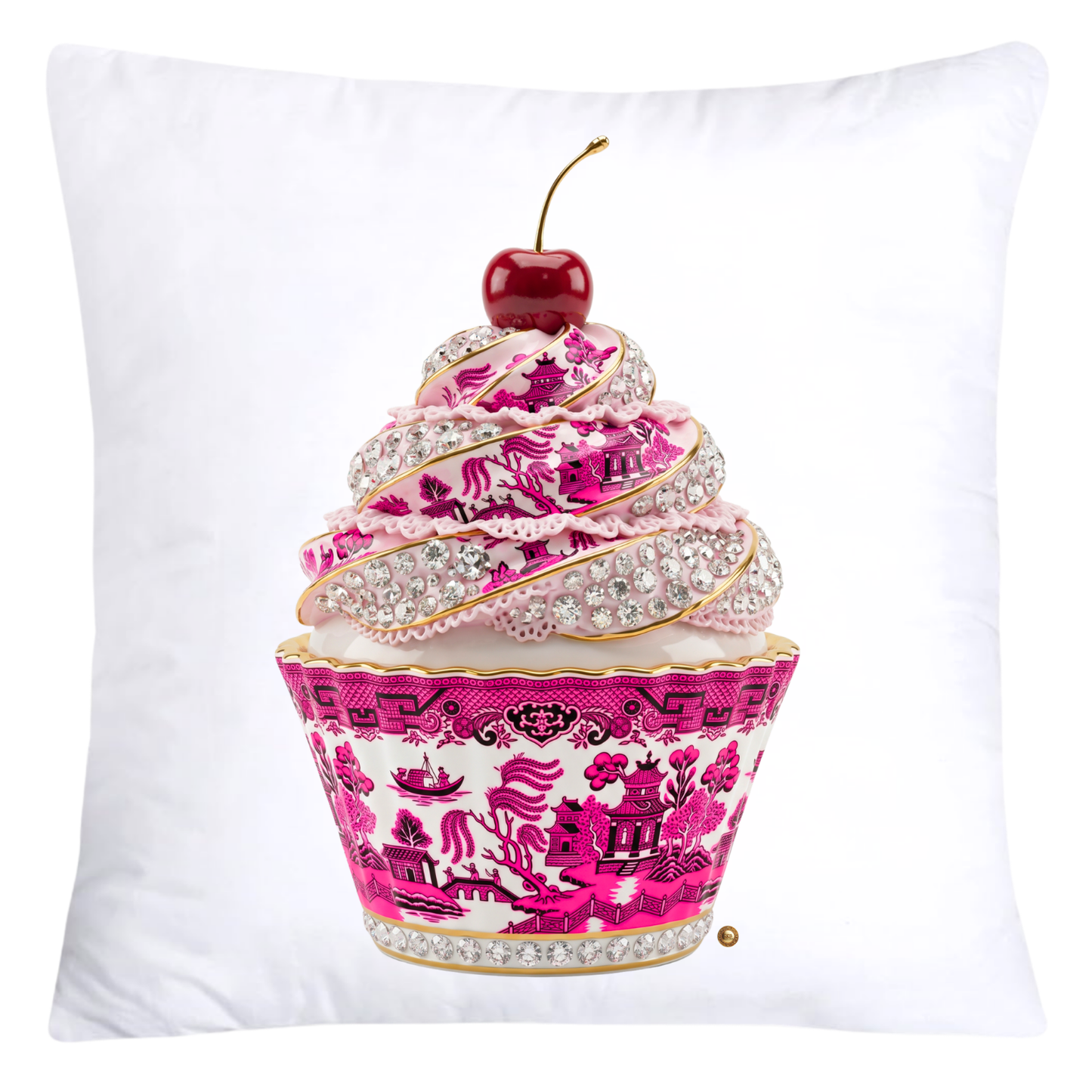 Hot Pink and Black Willow Chinoiserie Cupcake Pillow Covers-5787