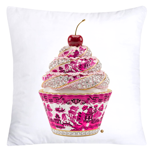 Hot Pink and Black Willow Chinoiserie Cupcake Pillow Covers-5787
