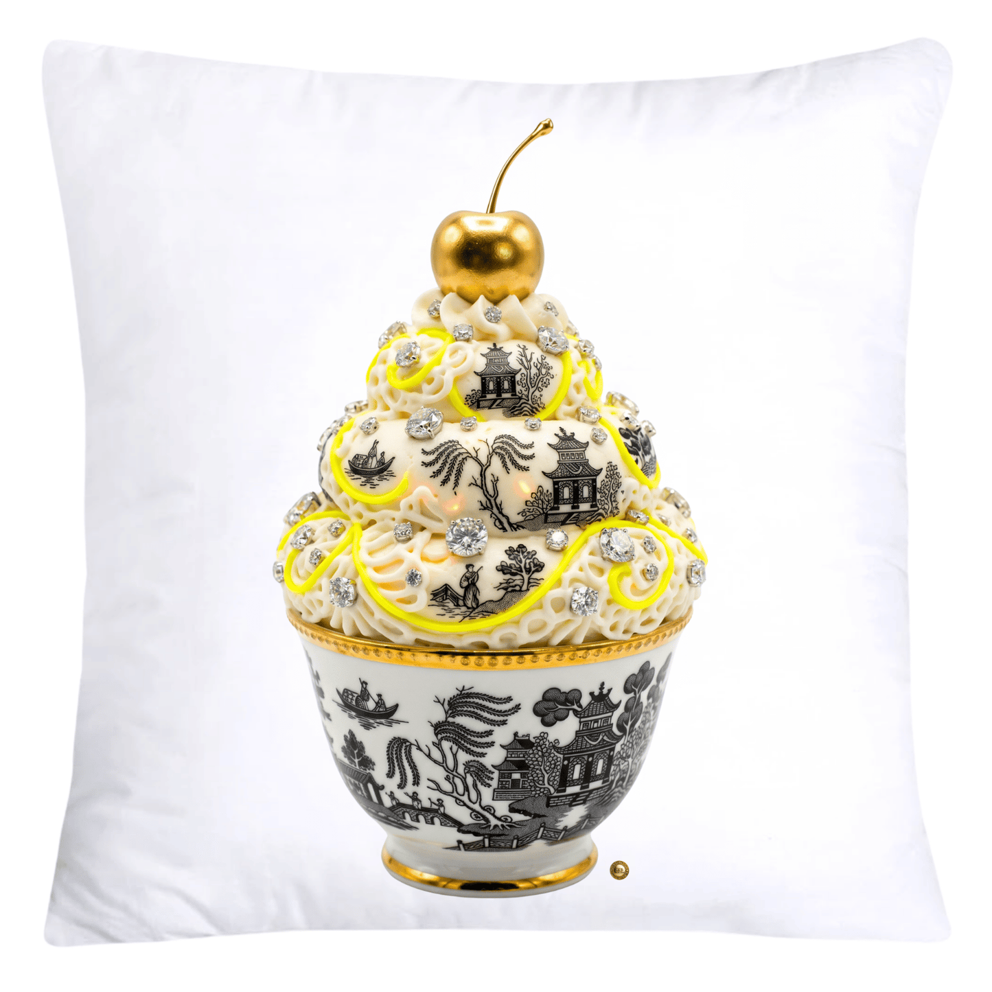 Neon Yellow and Black Willow Chinoiserie Cupcake Throw Pillow Covers-5812