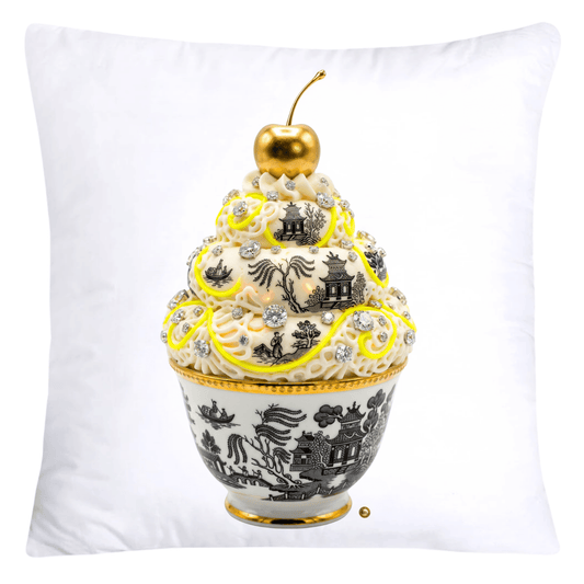 Neon Yellow and Black Willow Chinoiserie Cupcake Throw Pillow Covers-5812