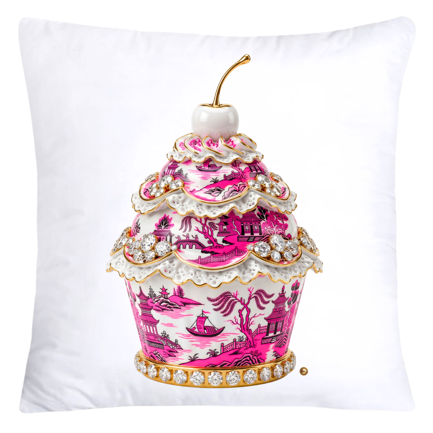 Hot Pink and Black Willow Chinoiserie Cupcake Pillow Covers-5791