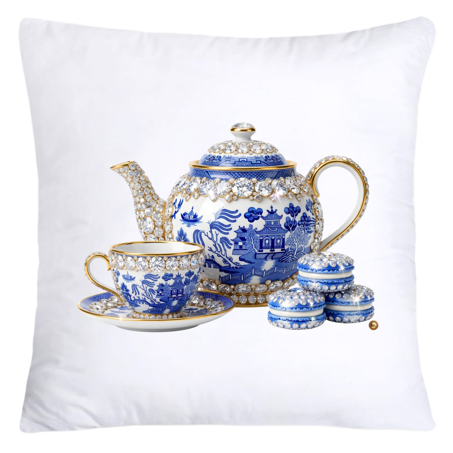 Blue Willow 18x18 Sparkling Macaroons and Tea Throw Pillow Covers-5848