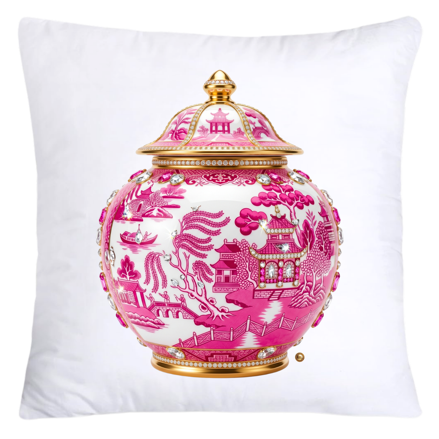 Pink and White Willow Chinoiserie Ginger Jar Pillow Covers-5062
