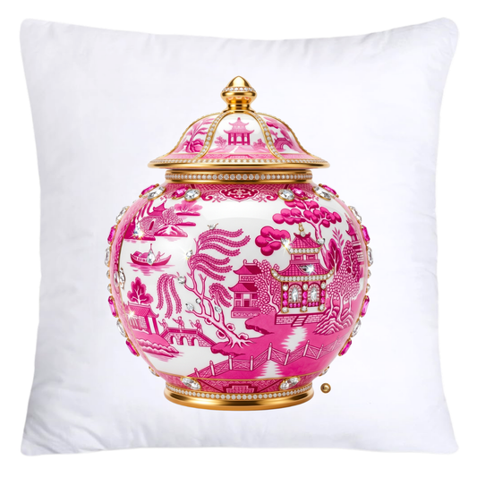 Pink and White Willow Chinoiserie Ginger Jar Pillow Covers-5062
