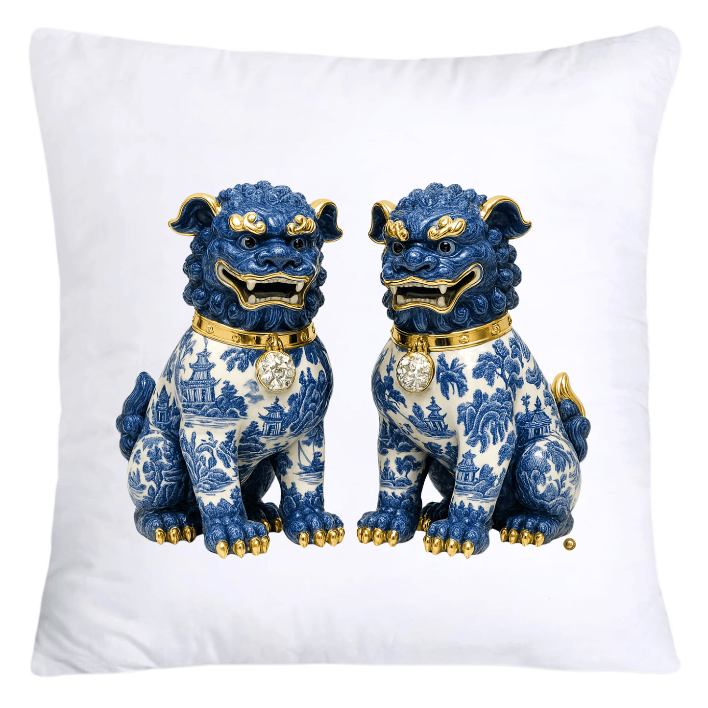 Classic Chinese Blue Willow Foo Dogs Throw Pillow Covers-5853