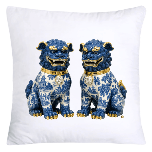 Classic Chinese Blue Willow Foo Dogs Throw Pillow Covers-5853