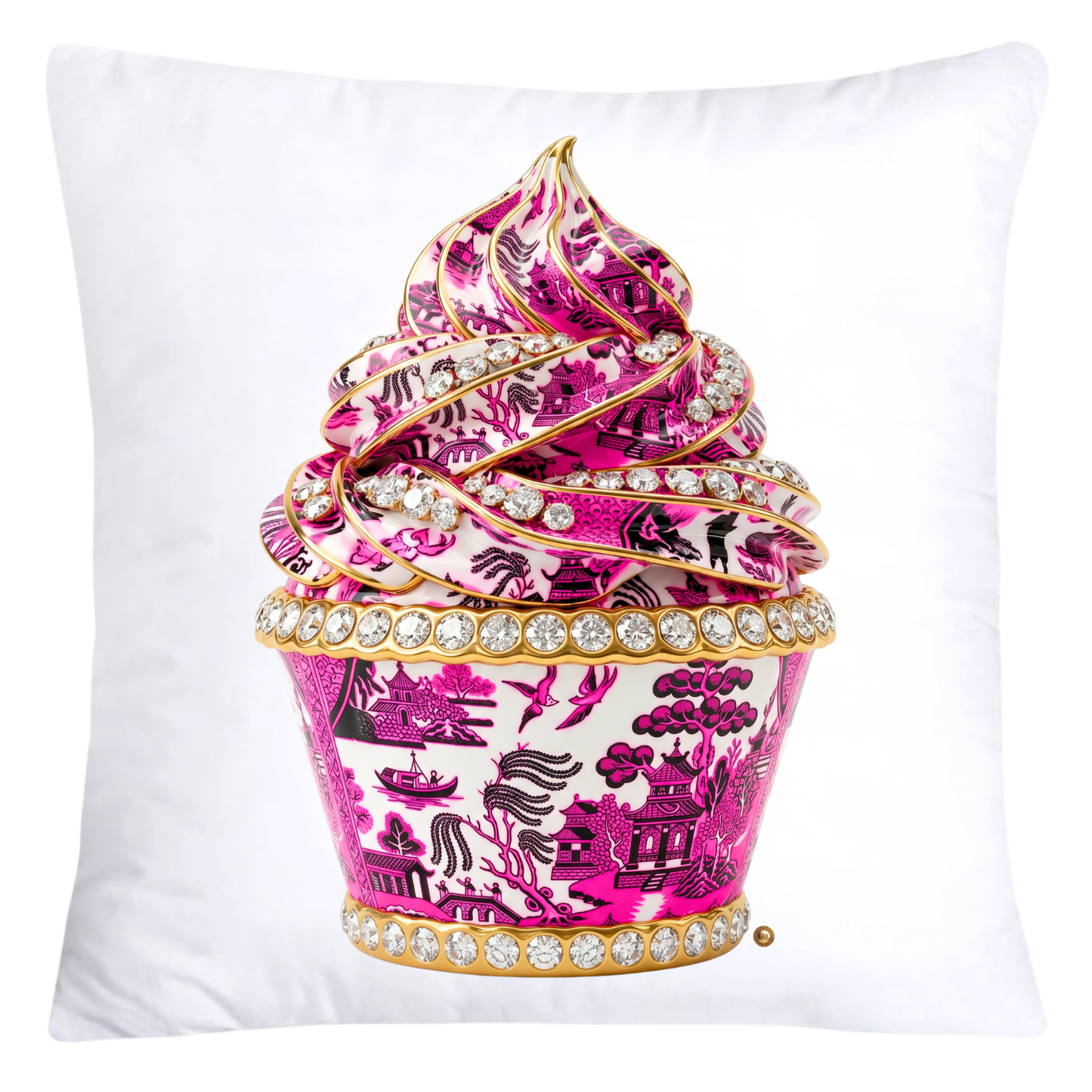 Hot Pink and Black Willow Chinoiserie Cupcake Pillow Covers-5794