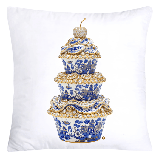 18x18 Blue, Black and White Willow Chinoiserie Cupcake Pillow Covers-5749