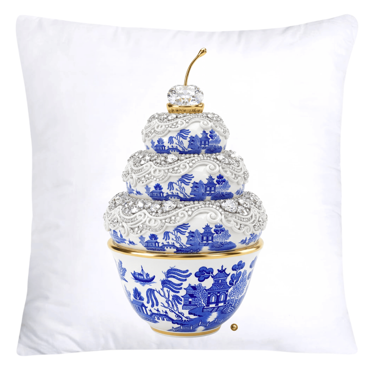 18x18 Blue and White Willow Cupcake Throw Pillow Covers-5767