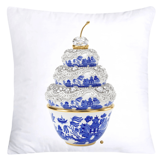 18x18 Blue and White Willow Cupcake Throw Pillow Covers-5767