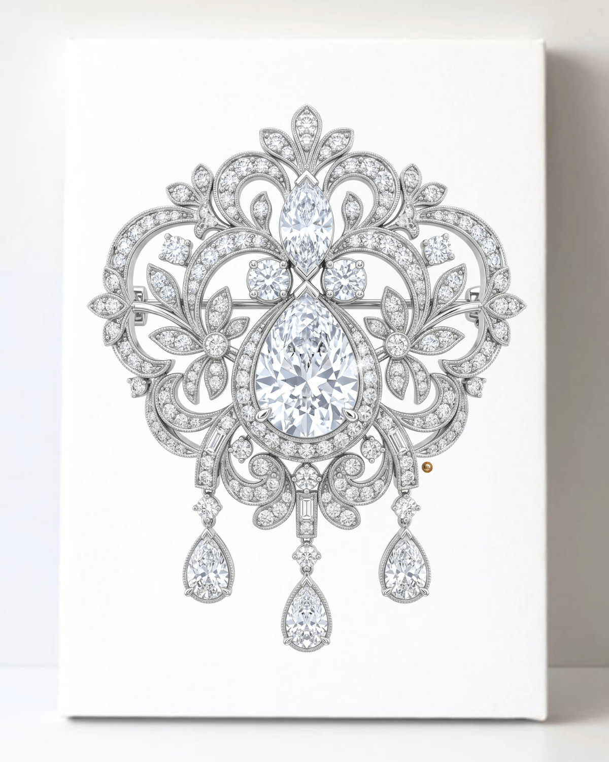 Dazzling Silver Diamond Brooch/Pin Canvas Wall Art 8.5x11.5-5678