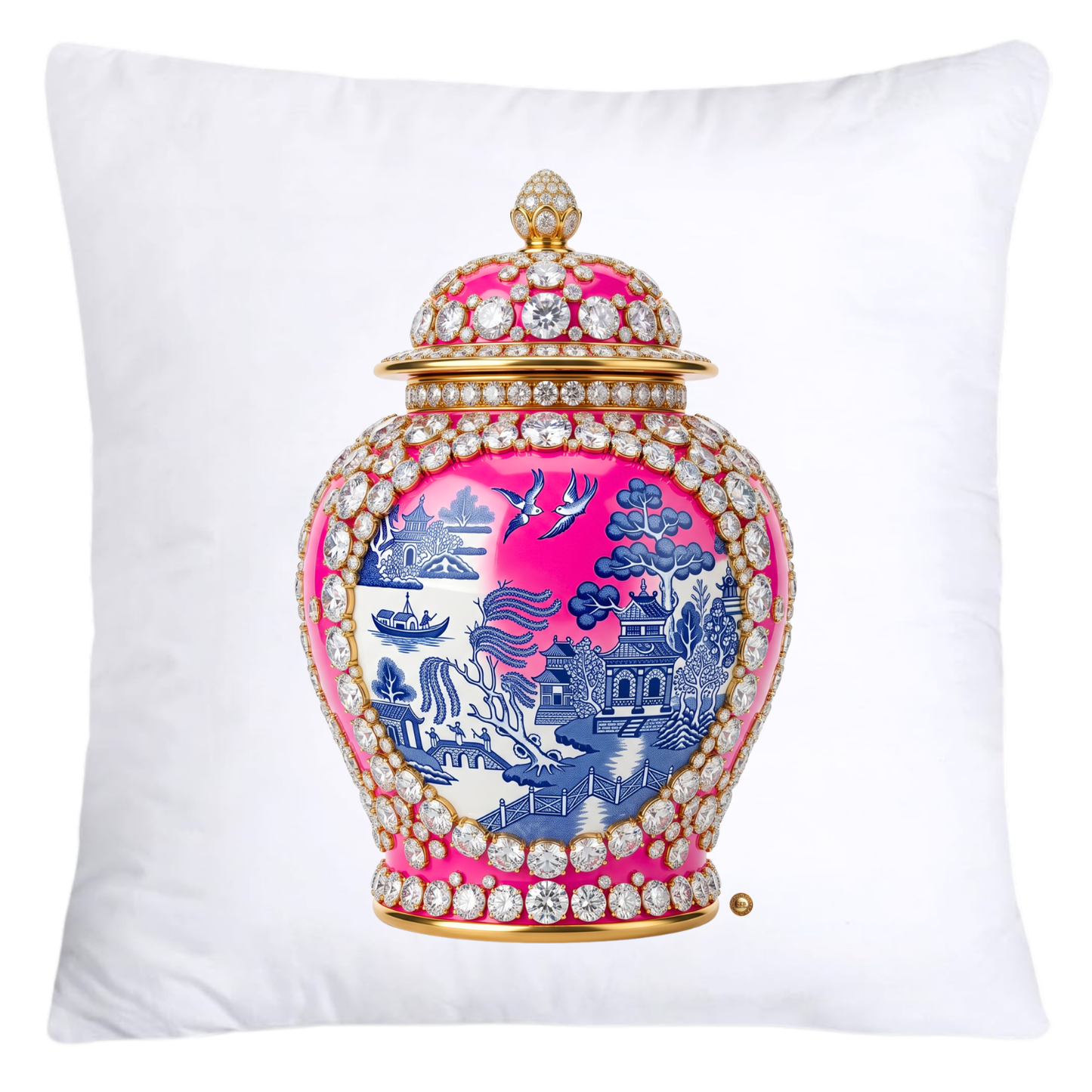Pink and Blue Willow Chinoiserie Ginger Jar Pillow Covers-5064