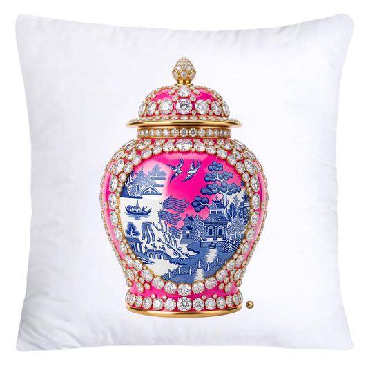 Pink and Blue Willow Chinoiserie Ginger Jar Pillow Covers-5064