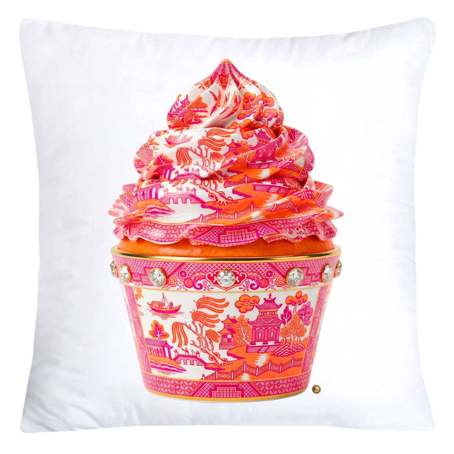 Hot Pink and Neon Orange Willow Chinoiserie Cupcake Throw Pillow Covers-5804