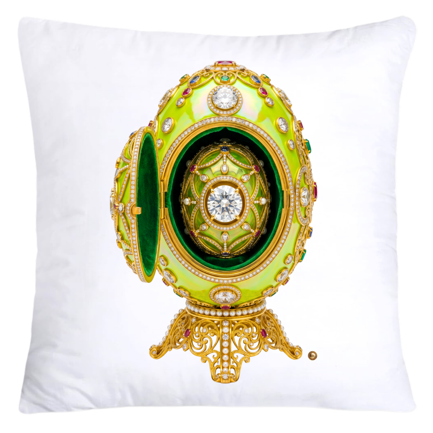 Iridescent Lime Green and Gold Inspired Faberge Egg Pillow Covers-5284