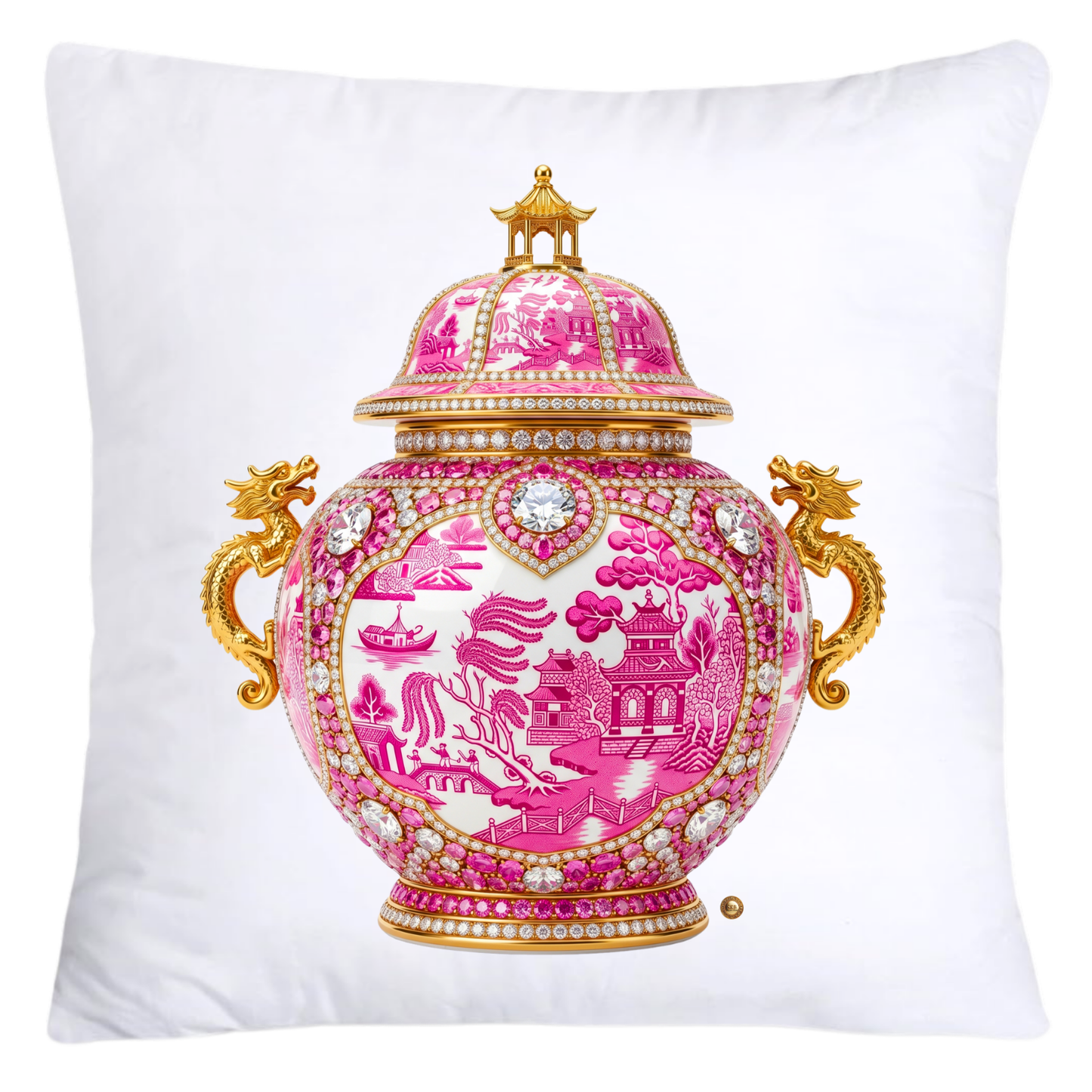 Pink and White Willow Chinoiserie Ginger Jar Pillow Covers-5058