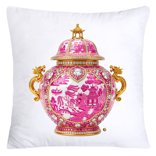 Pink and White Willow Chinoiserie Ginger Jar Pillow Covers-5058