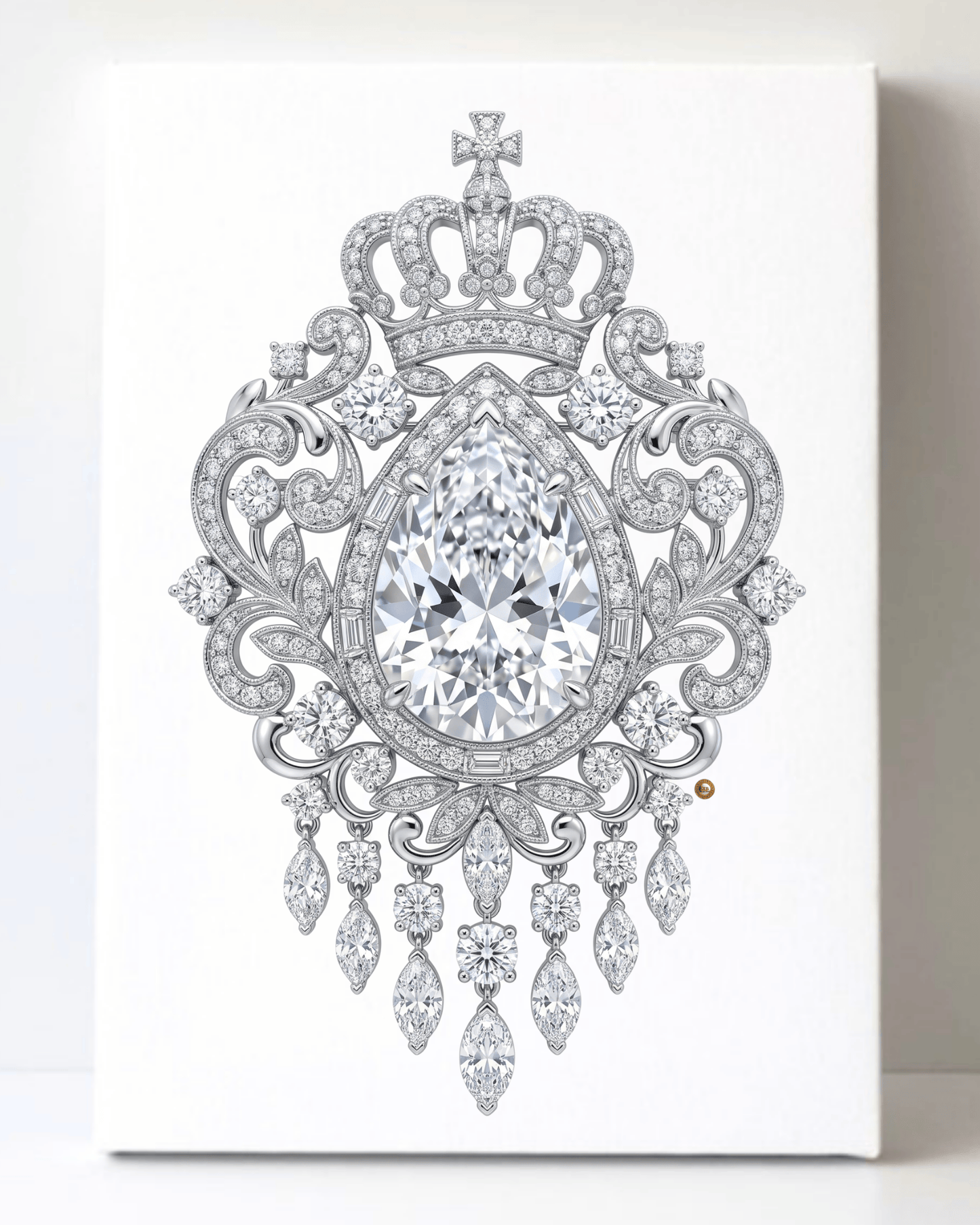 Dazzling Silver Diamond Brooch/Pin Canvas Wall Art 8.5x11.5-5687