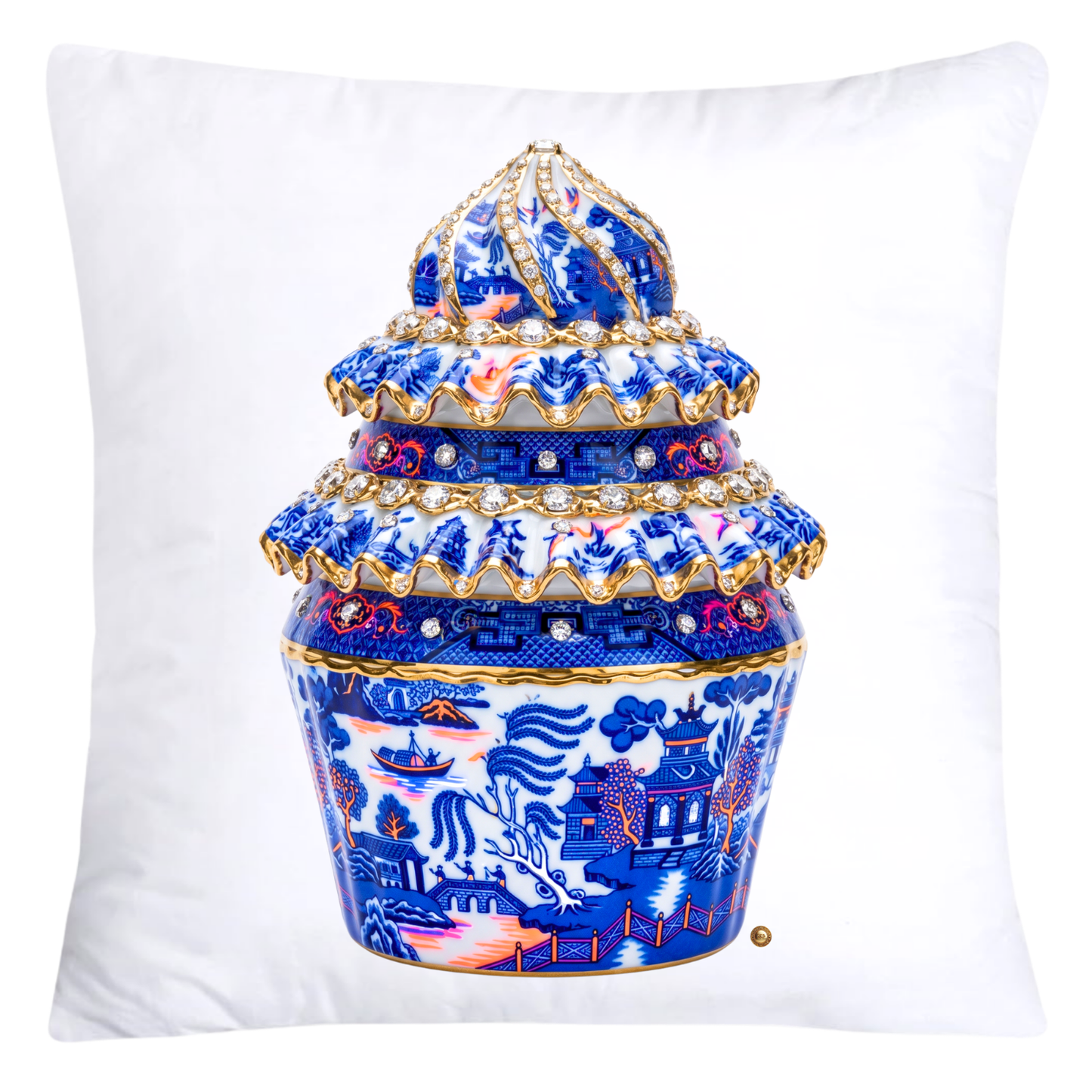 Blue Willow and Orange Willow Chinoiserie Cupcake Throw Pillow Covers-5797