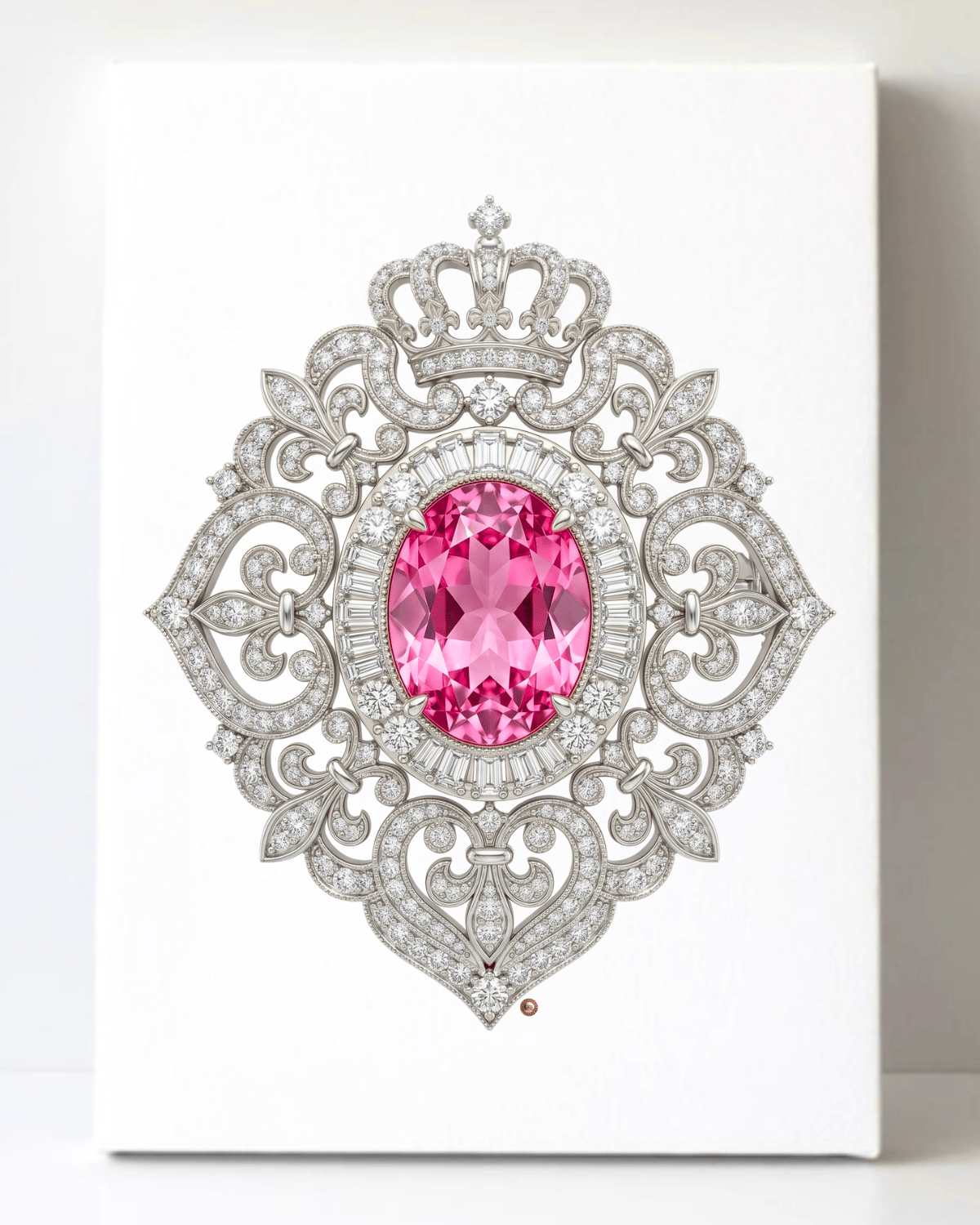 Dazzling Silver Pink Topaz and Diamond Brooch/Pin Canvas Wall Art 8.5x11.5-5705