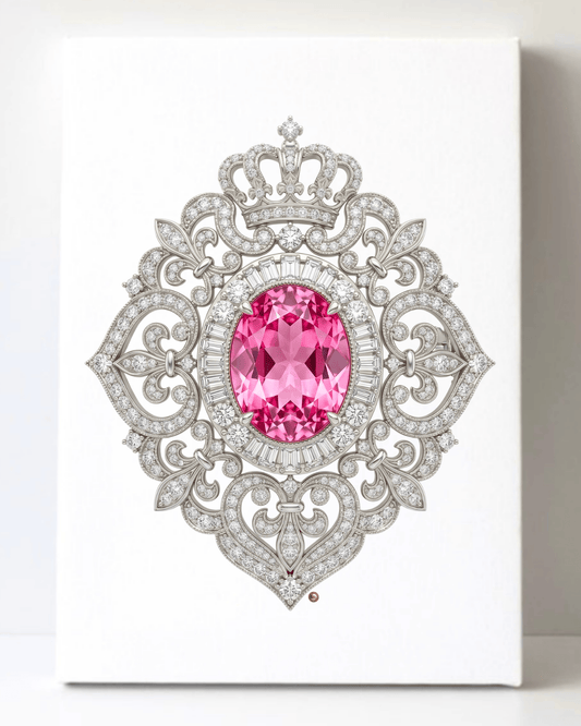 Dazzling Silver Pink Topaz and Diamond Brooch/Pin Canvas Wall Art 8.5x11.5-5705