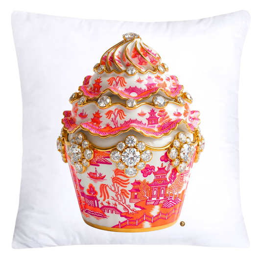 Hot Pink and Neon Orange Willow Chinoiserie Cupcake Throw Pillow Covers-5806