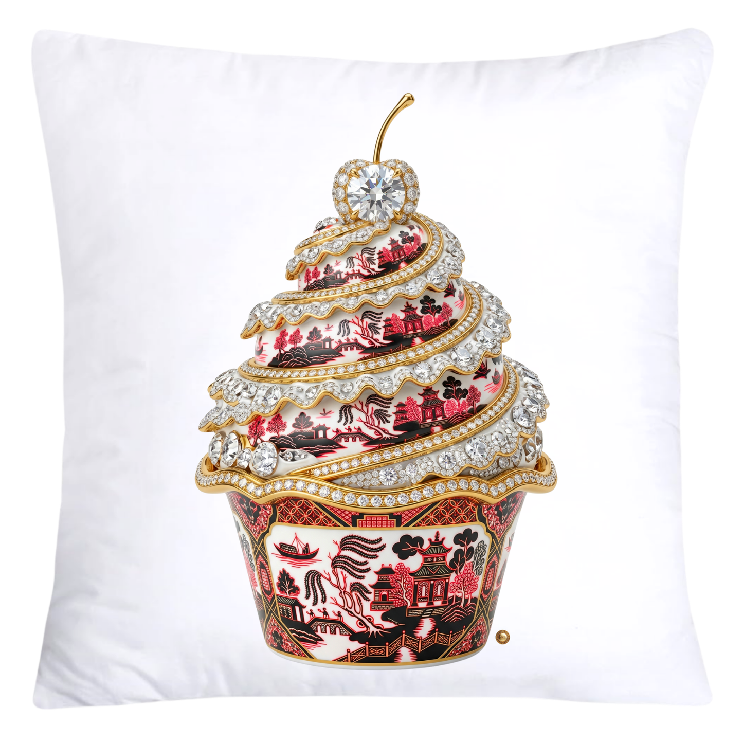 18x18 Red and Black Willow Chinoiserie Cupcake Pillow Covers-5772