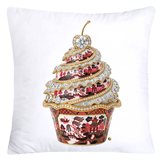 18x18 Red and Black Willow Chinoiserie Cupcake Pillow Covers-5772