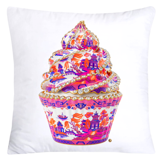 Blue, Hot Pink and Orange Willow Chinoiserie Cupcake Throw Pillow Covers-5798