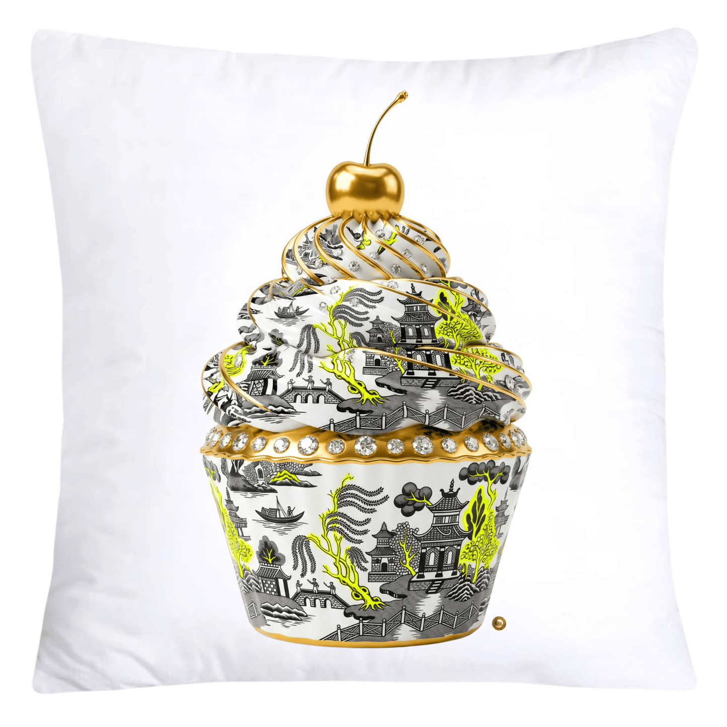 Neon Lime Green and Black Willow Chinoiserie Cupcake Pillow Covers-5777