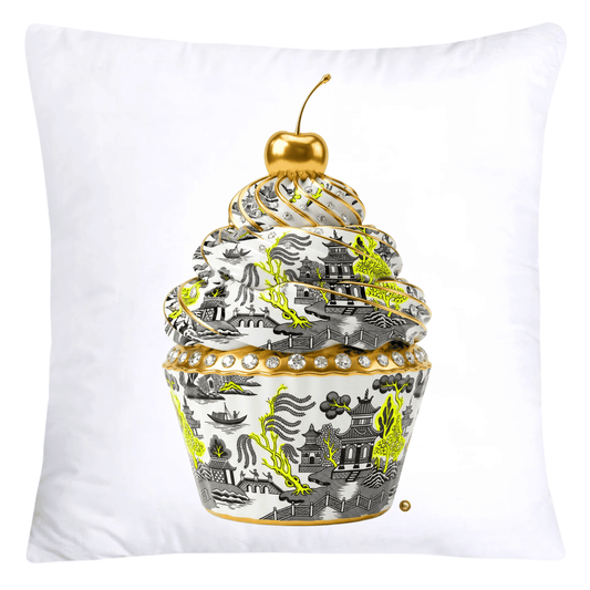 Neon Lime Green and Black Willow Chinoiserie Cupcake Pillow Covers-5777