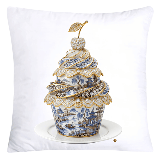 18x18 Blue Willow and Leopard Print Cupcake Pillow Covers-5755