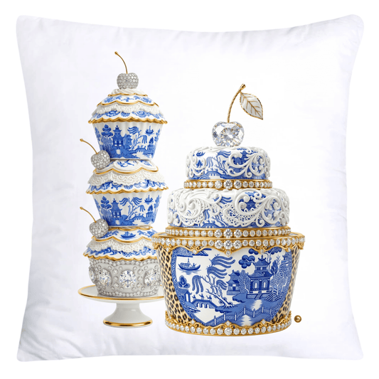 18x18 Blue and White Willow Chinoiserie Cupcake Pillow Covers-5747