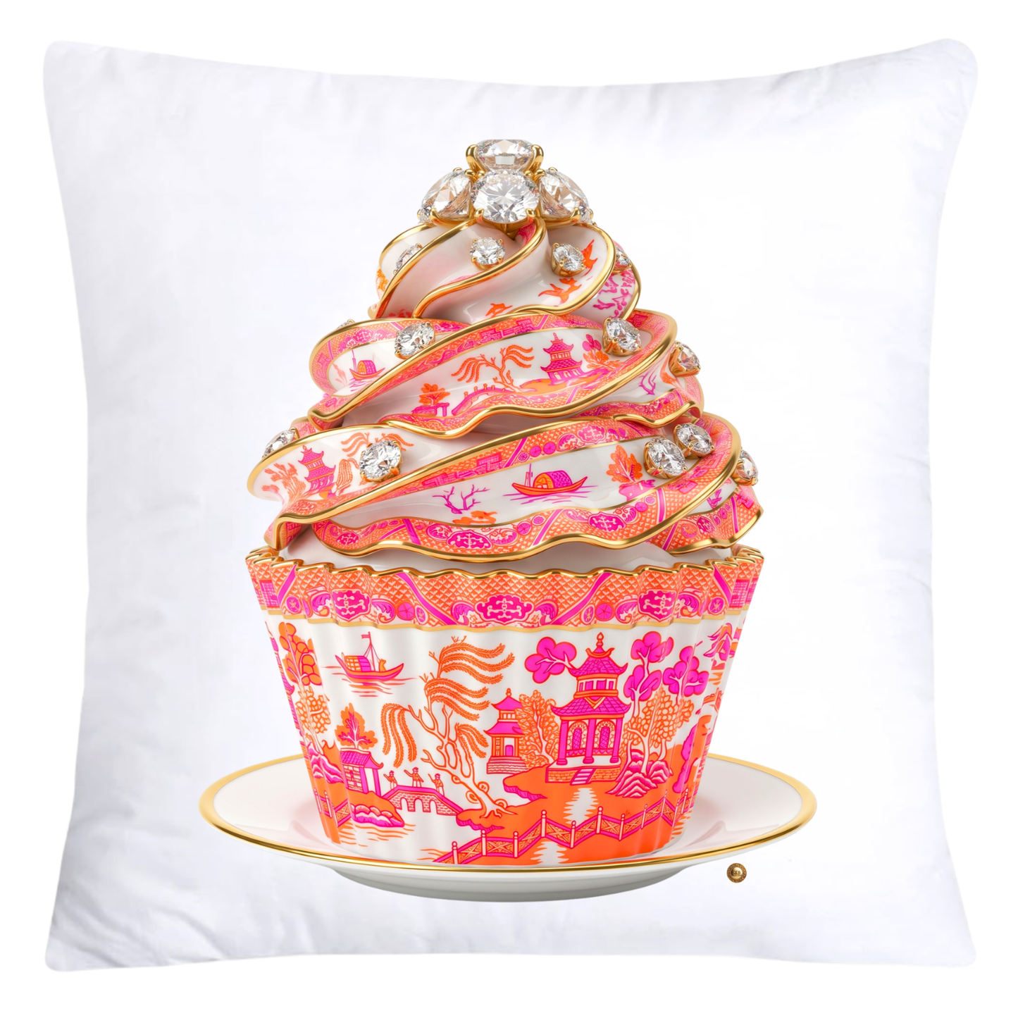 Hot Pink and Neon Orange Willow Chinoiserie Cupcake Throw Pillow Covers-5808