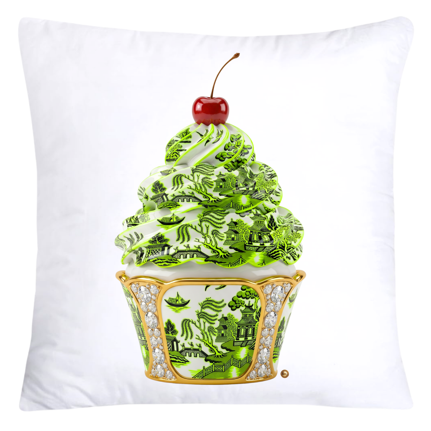Neon Green and Black Willow Chinoiserie Cupcake Pillow Covers-5784