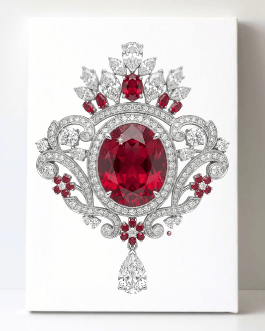 Dazzling Silver Ruby and Diamond Brooch/Pin Canvas Wall Art 8.5x11.5-5699