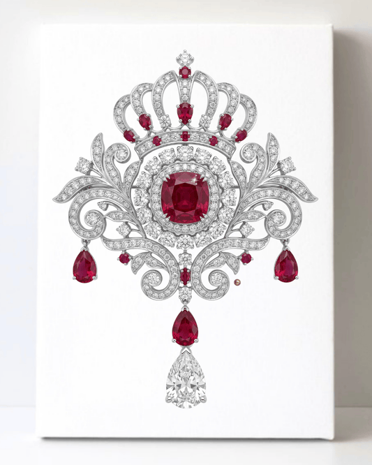 Dazzling Silver Ruby and Diamond Brooch/Pin Canvas Wall Art 8.5x11.5-5698